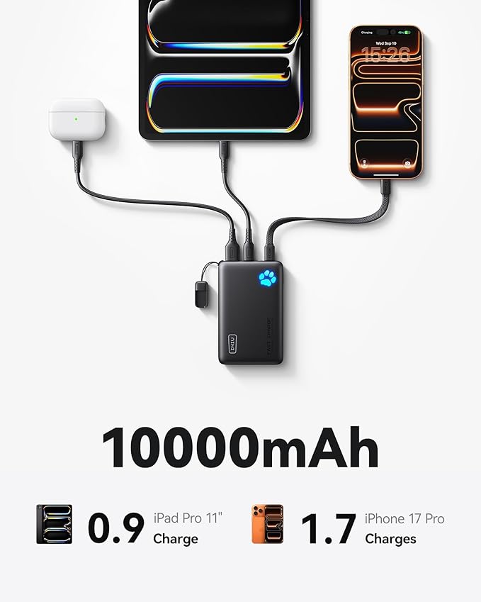 INIU 45W Fast Charging Portable Charger, Smaller 10000mAh Travel Power Bank | Flight-Safe, Detachable USB C Cable, Travel Essential, External Battery Phone Pack for iPhone 17 Samsung S26 iPad etc - Image 5