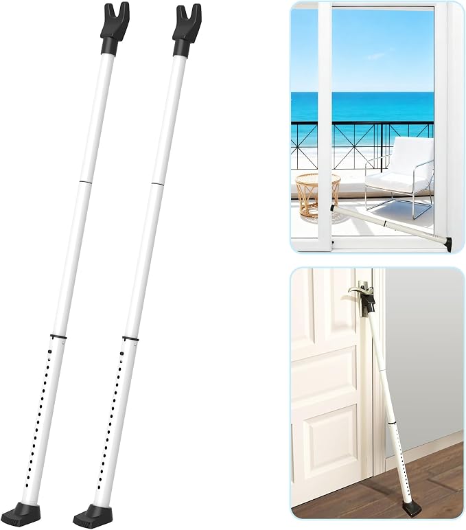 Upgraded Door Security Bar & Sliding Door Lock Bar,Door Stoppers,Adjustable Heavy Duty Door Jammer for Apartment,Home(2 Packs,White) by Tikelly