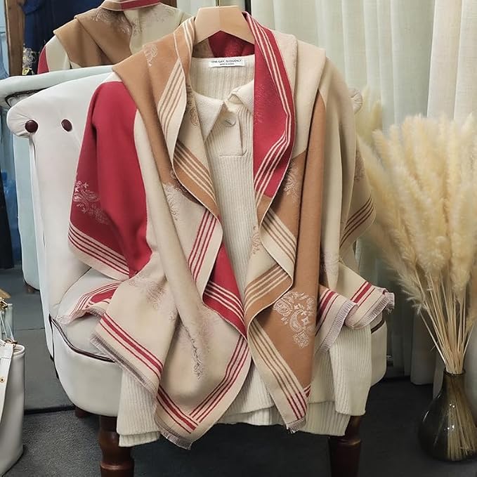 WaJuemy Winter Scarf for Women Dressy Evening Pashmina Shawl Wraps Open Front Poncho Blanket Fashion Travel Shawls Cape Wrap - Image 5