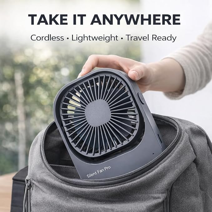 Portable Desk Fan,High-Capacity USB Rechargeable Cordless Small Fan with 360° Rotation, 3 Speeds Ultra Quiet Personal Fan for Office Desk, Travel, Home, Cruise Essentials (Grey) - Image 2