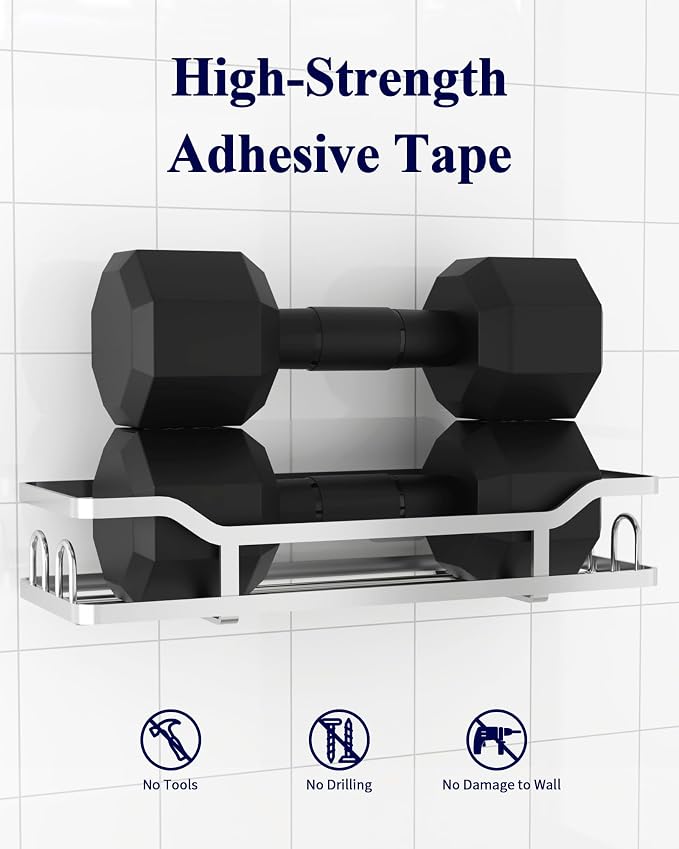 Kitsure Shower Caddy, Adhesive Shower Organizer, X-Large, Silver | Stainless Steel Shelf for Inside Shower, No Drill Bathroom Organizers and Storage, Home Decor Accessories - Image 4