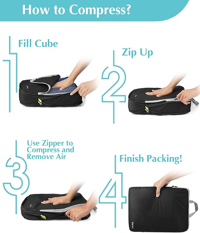 Gonex 5-Piece Compression Packing Cubes with Laundry Bag | Double-Zip Compression, Space-Saving Design, Ripstop Fabric, Carry-On & Backpack Friendly, Family & Business Travel - Image 7