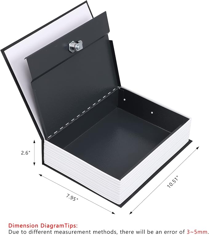 KYODOLED 10.5 Inch Diversion Book Safe with Key Lock, Secret Safe Metal Lock Box,Money Storage Collection Box,10.5" x 7.8" x 2.6" Black Extra Large - Image 3