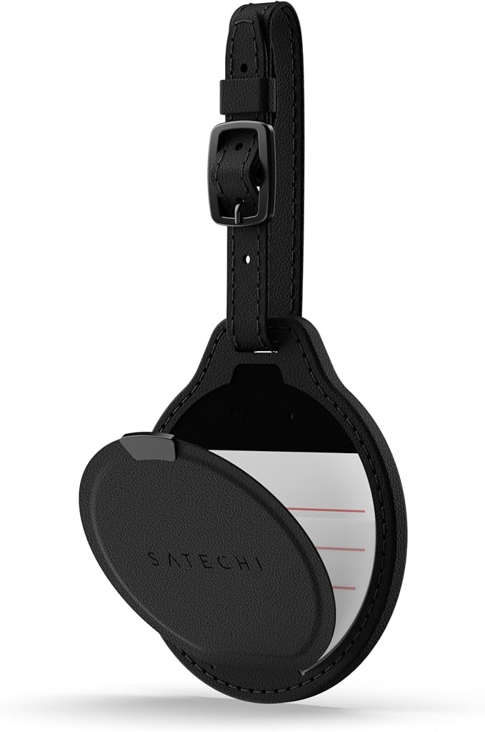 Satechi FindAll Luggage Tag, Find My Compatible, TSA-Friendly, Black | Bluetooth Tracker, airport tracking, left-behind alerts, loud audible chime, wireless rechargeable, for iPhone, iPad, Mac by Satechi