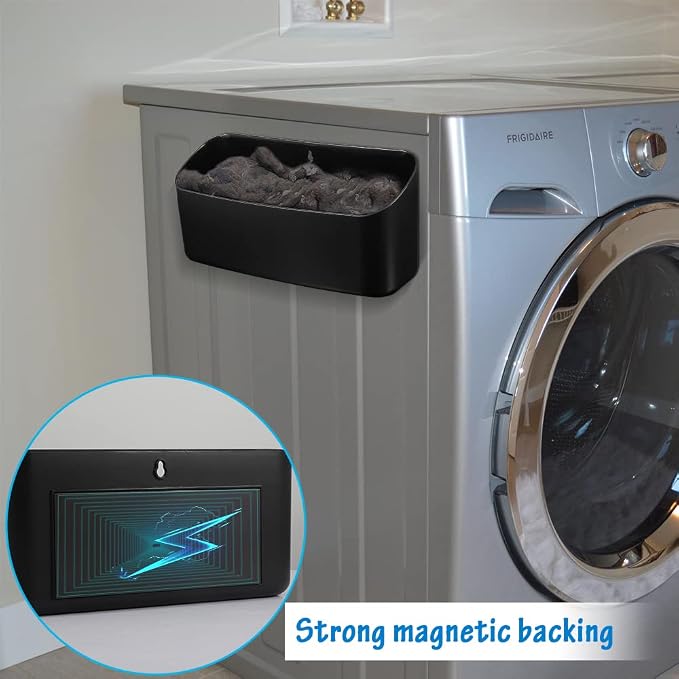 Picowe Magnetic Laundry Storage, Large Lint Holder Bin for Laundry Room, Space-Saving Trash Container Hanging on Dryer, Washer or Wall Mount Trash Bin (Black) - Image 6