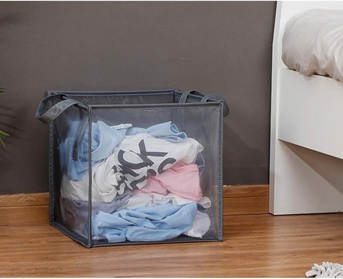 HONOMA Laundry Bags Hamper Bag with Handles,Portable &Collapsible Dirty Clothes Mesh Basket Foldable for Washing Storage, Kids Room,Dorm or Travel (Black, Single-Layer) - Image 2
