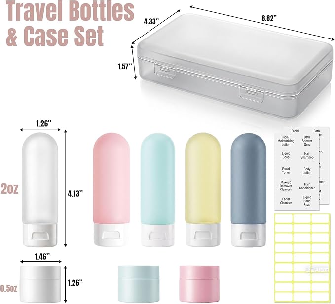 8 Pack Travel Bottles for Toiletries with Case (Multi-color) | TSA Approved, Leak-Proof, Portable, Travel Size Containers for Shampoo, Cosmetics, Vacation Travel Essentials - Image 2