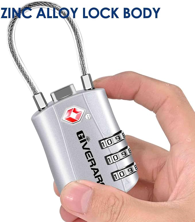 GIVERARE 2 Pack TSA Approved Luggage Locks, Combination Travel Cable Lock, Re-settable 3-Digit Padlocks with Alloy Body, Keyless TSA Padlock for Gym Locker, Golf Bag Case-Silver - Image 5