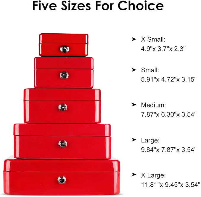 Kyodoled Medium Cash Box with Money Tray,Small Safe Lock Box with Key,Cash Drawer,7.87"x 6.30"x 3.54" Red Medium - Image 6