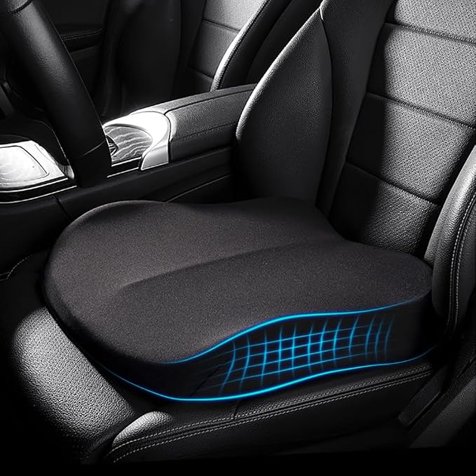 Adult Booster Car Seat Cushion, Wedge Memory Foam Pad for Driving Seat, Effectively Increase Height By 3.94 inch, Car Travel Accessories for Long Trips, (Black) by Putniu