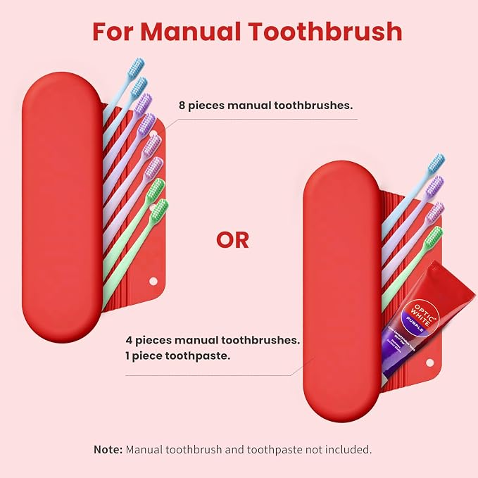 Silicone Electric Toothbrush Travel Case, Manual Toothbrush Travel Cover for Men and Women,Toothbrush Holder for Travel,Gym and More, Fits Most Manual and Electric Toothbrushes - Red - Image 3