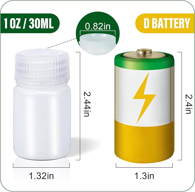 DEMORA 1 oz Small Plastic Bottles with Caps, Airtight Refillable Wide Mouth Travel Bottles for Toiletries, HDPE Food Grade Plastic Containers for Liquids Pill Sample Lab Reagent (Translucent, 4 Pcs) - Image 8