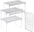 NiHome 4-Pack Stackable Plastic Kitchen Storage Shelf Foldable Rack, White | Stackable Kitchen Cabinet Organizer and Storage Shelves, Expandable Storage Racks for Counter Cabinet Pantry by NiHome