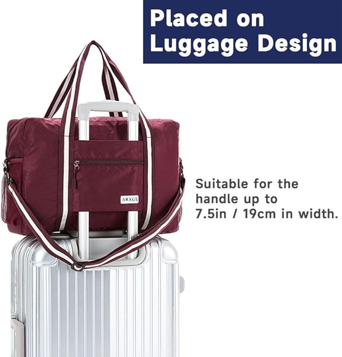 Carry On Travel Bag, Lightweight Foldable Packable Tote Bag 25L | Water Repellent, Expandable Travel Duffle with Luggage Sleeve and Shoulder Strap for Men Women - Image 4