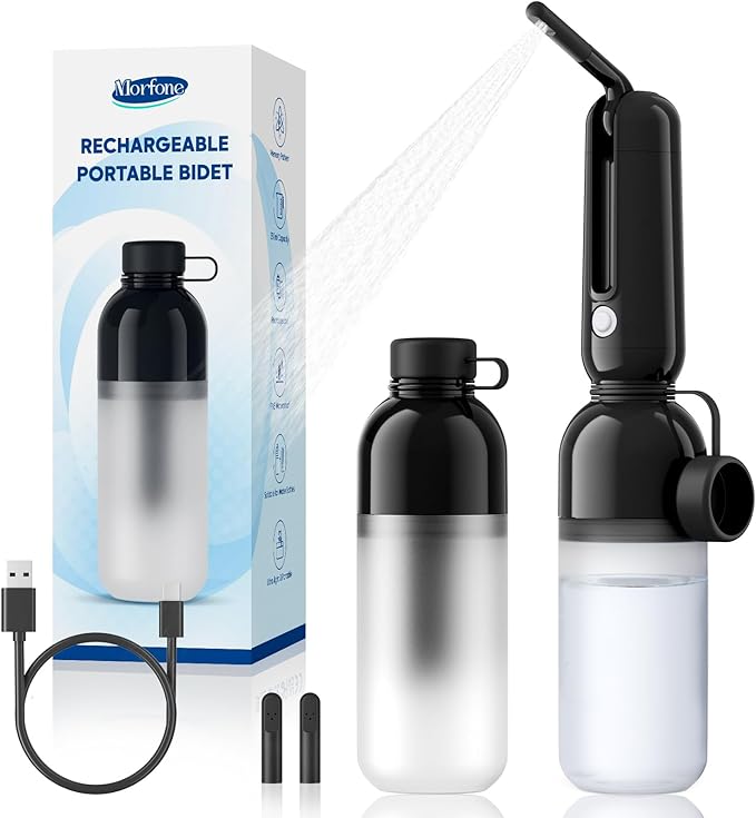 Morfone Portable Bidet for Travel 350ML Electric Handheld Sprayer | Dual Spray Modes, USB-C Rechargeable Waterproof Travel Bidet for Women, Men, Postpartum, Personal Hygiene(Black) by Morfone