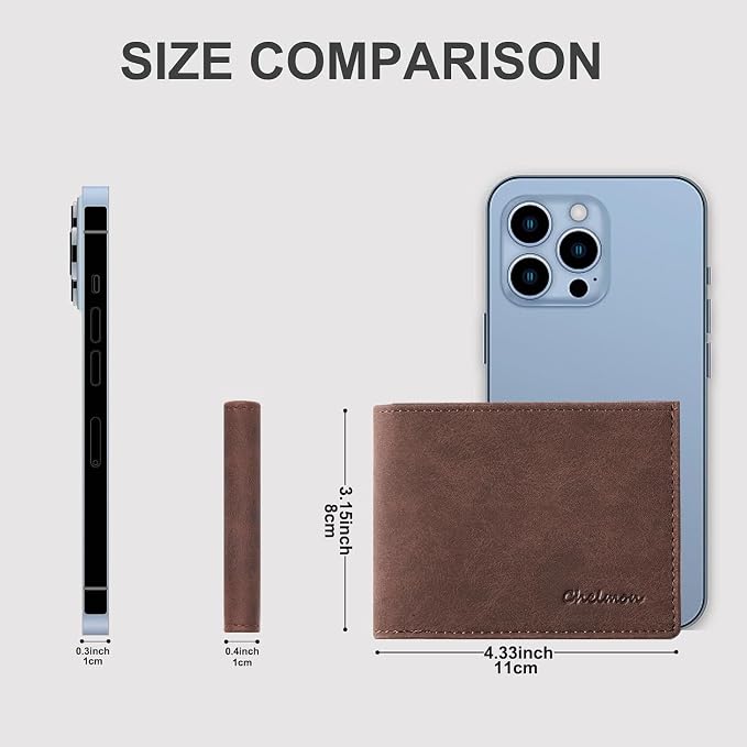 Chelmon Slim Wallet for Men ID Window with RFID Blocking Front Pocket Bifold Minimalist Bussiness Card Holder Gift for Men, Vintage Brown - Image 3