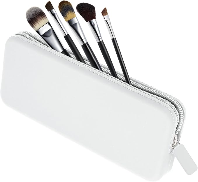 Travel Makeup Brush Holder, Silicone Makeup Brush Bag with Zipper Closure, Makeup Brushes Organizer Case Washable Makeup Pouch Holder Case for Daily, Work, Essentials（White） by Sakolla