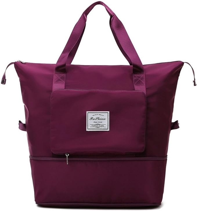 Large Capacity Folding Travel Bag, Lightweight Waterproof Luggage Bag, Expandable Travel Duffel Bag, Dry Wet Separated Gym Tote Bag, Weekender Overnight Bags for Women and Man (Fuchsia) - Image 8