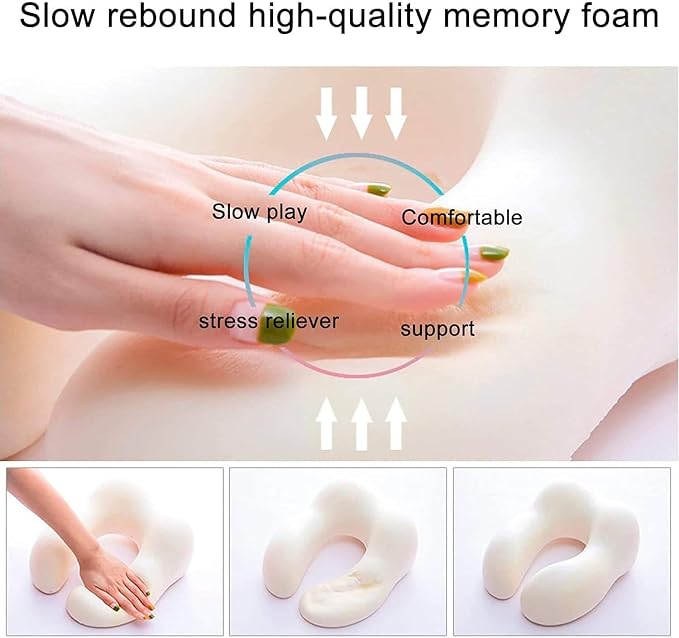 Airplane Travel Neck Pillow, 100% Memory Foam Ergonomic Neck Support, Airplanes Neck Pillow with Washable Cover Travel Essential for Flight Car & Office Includes Eye Masks, Earplugs & Carry Bag (Pink) - Image 6