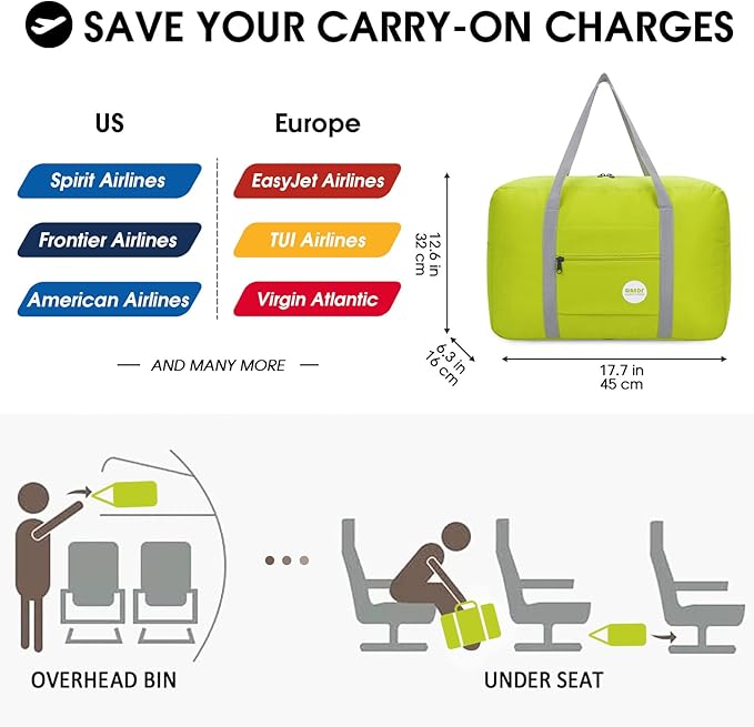 WANDF Personal Item Travel Bag, Carry On Duffle Bag Women | 18x14x8 inches, Airline Underseat Aprroved, Weekend Overnight Trips, Lightweight Packable - Image 2