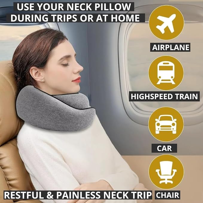Neck Pillow | Compact Travel Pillows for Airplanes, Car Trips and Home Comfort| Foldable Memory Foam Neck Support | Size Adjustable for Adults and Kids | Lightweight (0.60 Pounds) and U-Shape Design - Image 2