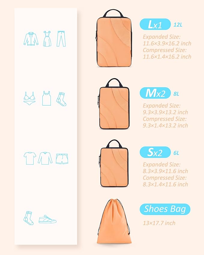 BAGSMART Compression Packing Cubes for Travel | Lightweight suitcase organizers bag set, space-saving double zipper expansion for carry-on luggage & travel organization - Image 2