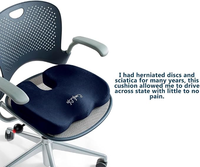 ComfiLife Premium Seat Cushion – 100% Memory Foam Office Chair Cushion, Back Relief (Navy) - Image 6