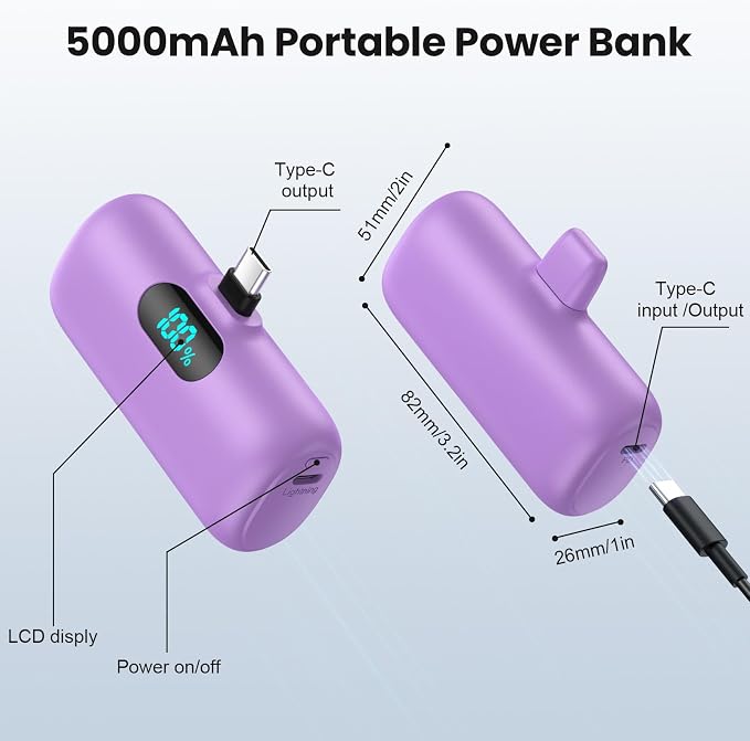Mini Portable Charger USB C Power Bank,Upgraded 5000mAh PD Fast Charging Battery Pack Built-in USB-C Connector Travel Essential for iPhone17/17Pro/17Pro Max/Air/16 Plus/16Pro Max/15 Series,Android etc - Image 6