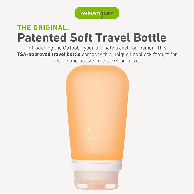 humangear GoToob+ (Large) | Refillable Silicone Travel Bottle | Locking Lid | Food-Safe Material | Orange, Large (3.4 fl.oz.; 100ml) | Refillable & Leak-Proof Silicone Travel Size Bottles with Locking Cap for Toiletries, Camping & TSA Carry-On - Image 2