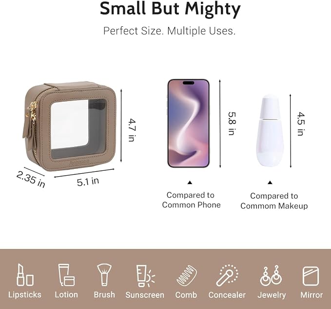 Aveniee Mini Clear Makeup Bag, Small Cosmetic Bags Travel Toiletry Pouch Organizer, TSA Approved Make up Case with Zipper, Car Bag for Essentials,Taupe - Image 4