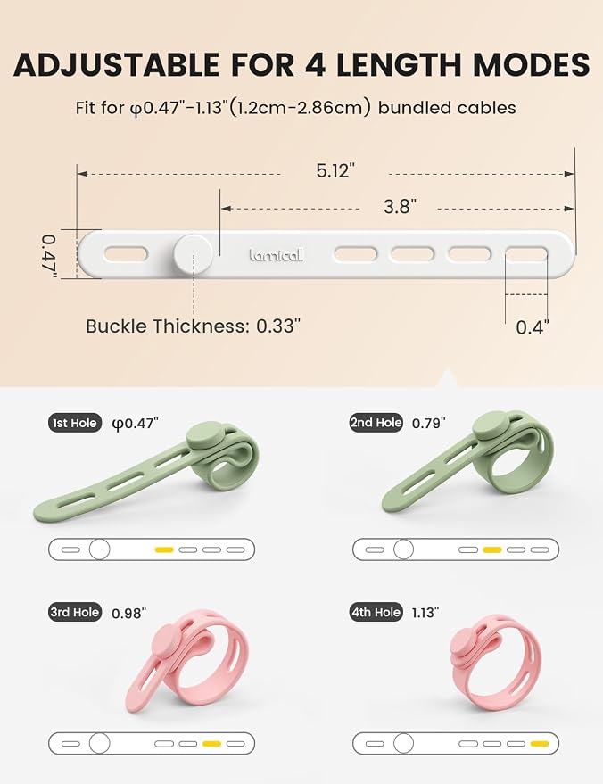 Lamicall 20 Pack Silicone Cable Ties, Reusable Cord Organizer Straps | Elastic Durable, Colorful, Cable Wraps Management, Home Office From Phone Charger Organizer Ties, Travel Essentials - Image 6