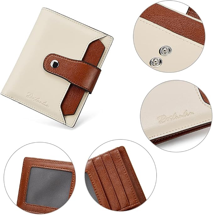 BOSTANTEN Leather Womens Wallet Small RFID Blocking Credit Card Holder | Removable ID Window, Zipper Coin Pocket, Bifold, Minimalist, Fits Small Purses, Daily Use, Ladies Gifts, Beige with Brown - Image 4