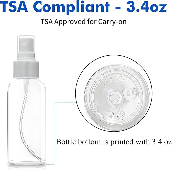 DNSEN 5 Pack 3.4 oz Travel Spray Bottles TSA Approved Fine Mist Travel Size Spray Bottle for Liquids Refillable Empty Clear Plastic Bottles with Labels - Image 4