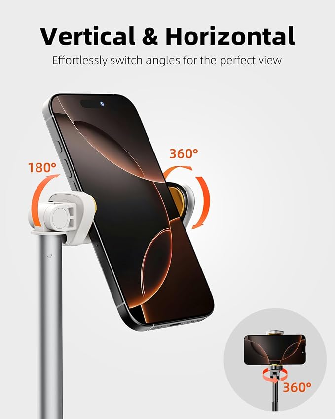 TODI Selfie Stick Tripod for iPhone, 60" Lightweight Phone Tripod Stand with Wireless Remote, Extendable Selfie Stick for Android, All-in-1, Compatible with iPhone/Android (White) - Image 5