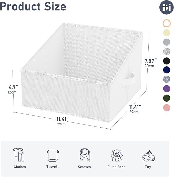 DIMJ Closet Storage Bins 6 Pack - Fabric Trapezoid Organizer Bin, Foldable Storage Baskets for Shelves, Closet Shelf Organizer, Clothing Storage Box for Toys, Books, Towel, Clothes, White - Image 2