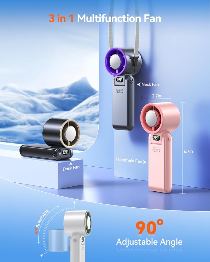 Portable Handheld Fan with Ice Cooler, 199 Speed Personal Fan,5500mAh Rechargeable,20H Cooling Time,20000 RPM Powerful Motor, Summer Essential for Travel/Outdoor/Office, White - Image 6