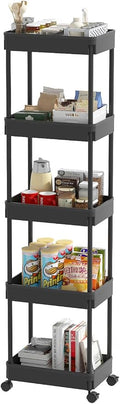Sooyee 5-Tier Plastic Rolling Utility Cart with Wheels, Multi-Functional Storage Trolley for Office, Living Room, Kitchen, Movable Storage Organizer, Black by Sooyee