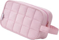 Narwey Quilted Makeup Bag Puffy Make up Bag Cosmetic Bag Organizer, Puffer Travel Toiletry Bag for Traveling Women Girls, Travel Bag for Toiletries, Skincare Medicine Bags (Pink) by Narwey