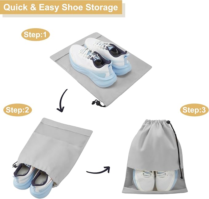 4 Pcs Shoe Bags for Travel with Clear TPU Window & Drawstring Closure | 13.8"x17.7" Fits Most Shoes, Dust Resistant, Washable & Reusable, Travel Shoe Storage Bags for Men & Women - Image 5