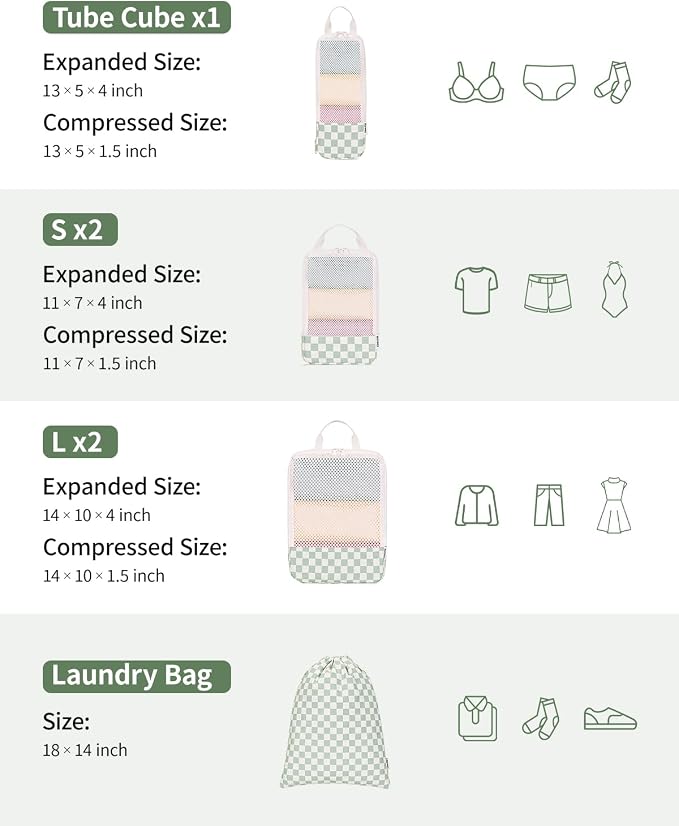 Narwey 6 Set Compression Packing Cubes for Travel Women Men, Travel Cubes for Carry On Suitcase, Durable Compression Luggage Organizer Bags - Image 4