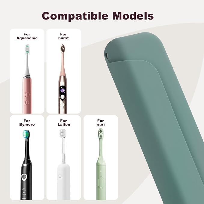 Silicone Electric Toothbrush Travel Case - Compatible with Oral-B,Philips Sonicare,Burst, Suri, Aquasonic - Portable Storage Organizer Bag-Midnight Green - Image 3