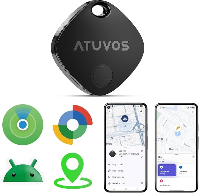 ATUVOS 2026 New Dual System Air Tracker Tag-1 Pack, Compatible with Apple Find My (iOS) & Google Find Hub (Android) [Not for Huawei], Bluetooth Tracker Smart Tag for Keys, Luggage, Backpack, Suitcases by ATUVOS