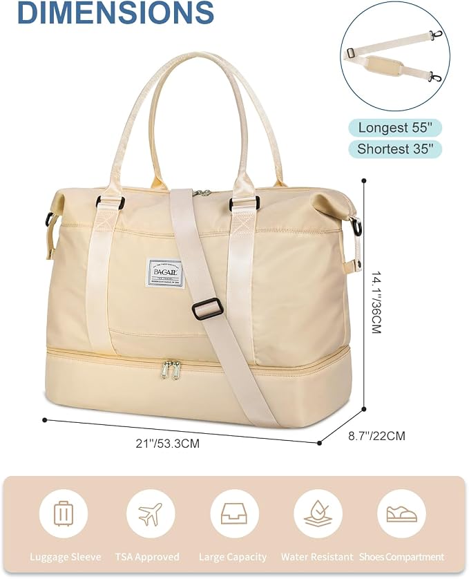 BAGAIL Travel Duffel Bag - Weekender & Overnight Gym Carry On Tote with Wet Pocket - Hospital Mom Bag for Labor and Delivery - Extra Large, Beige - Image 6