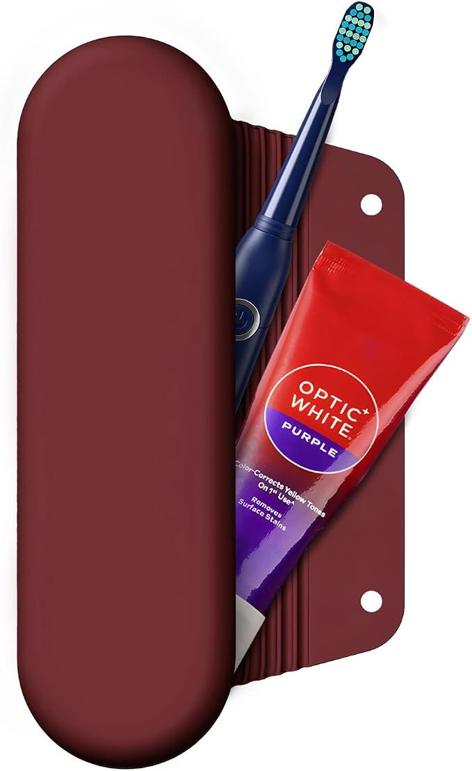 Silicone Electric Toothbrush Travel Case, Manual Toothbrush Travel Cover for Men and Women,Toothbrush Holder for Travel,Gym and More, Fits Most Manual and Electric Toothbrushes - Burgundy - Image 2