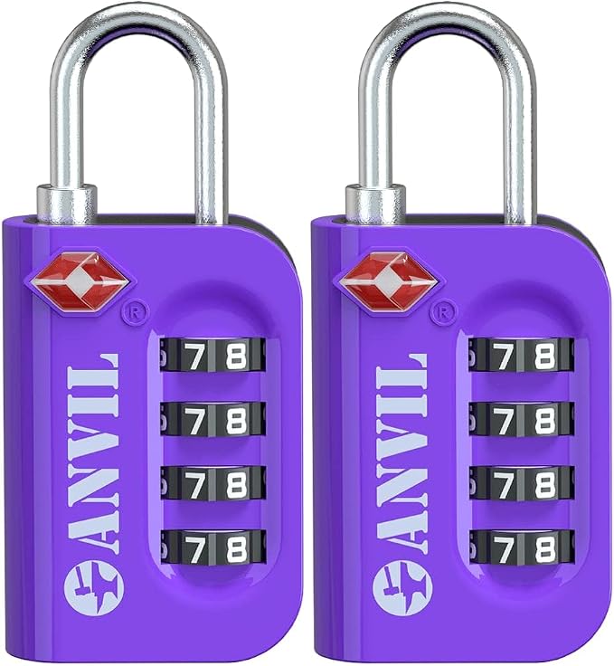 ANVIL TSA Approved Luggage Lock - 4 Digit Combination, 10,000 Combinations, Easy-Read Password Window, Travel Lock for Suitcases, Backpacks, Gym & Student Lockers, Baggage by ANVIL