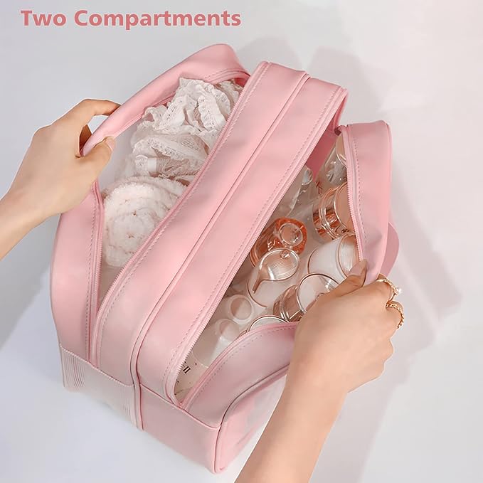 DAPOWER Travel Toiletry Bag for Women, Matte Translucent Toiletry Bag with Handy Handle, Makeup Cosmetic Organizer Bag for Travel Toiletries Accessories (Pink-XL) - Image 2