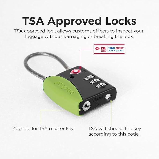 pack all TSA Approved Travel Luggage Locks, Resettable 3-Digit Code | Open Alert Indicator, Flexible Steel Cable, Zinc Alloy Body, Clear Number Dials, For Suitcase, Toolbox, Backpack, 1 Pack - Image 6