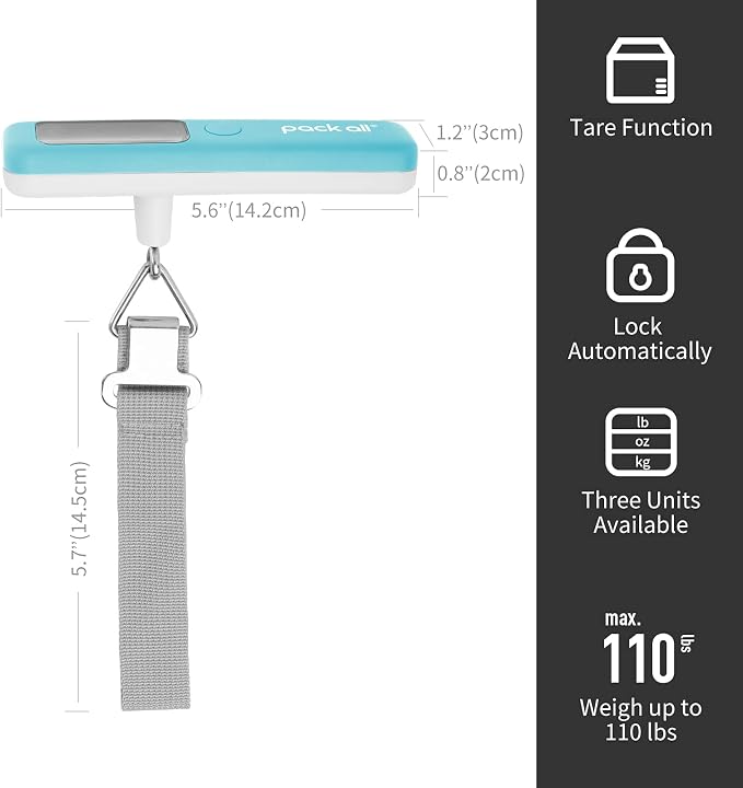 pack all Digital Luggage Scale for Travel, 110Lbs Capacity, 0.1Lb Precision | Handheld, Backlit LCD Display, Lb/Kg/Oz Conversion, Tare Function, Battery Included - Image 3