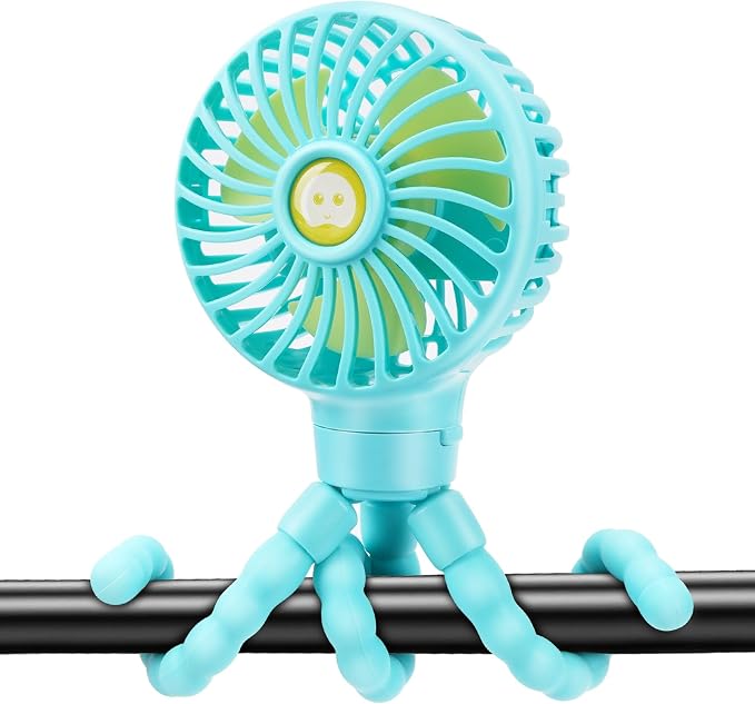 Portable Stroller Fan USB Clip on Fan Rechargeable Small Personal Mini with Removable Flexible Tripod 3 Speed 360° Rotate Can Handheld and Desk for Stroller Car Seat Crib Travel Outdoor (Blue-1) by welodorir
