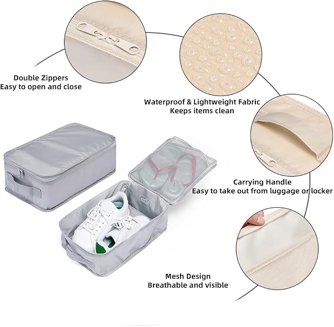 Travel Shoe Bags, Foldable Waterproof Shoe Pouches Organizer-Double Layer (2+2 Grey Shoebags) - Image 2
